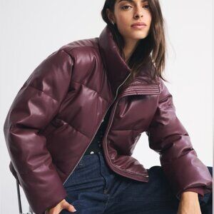 Abercrombie & Fitch Vegan Leather Short Puffer - Size Medium Red Wine